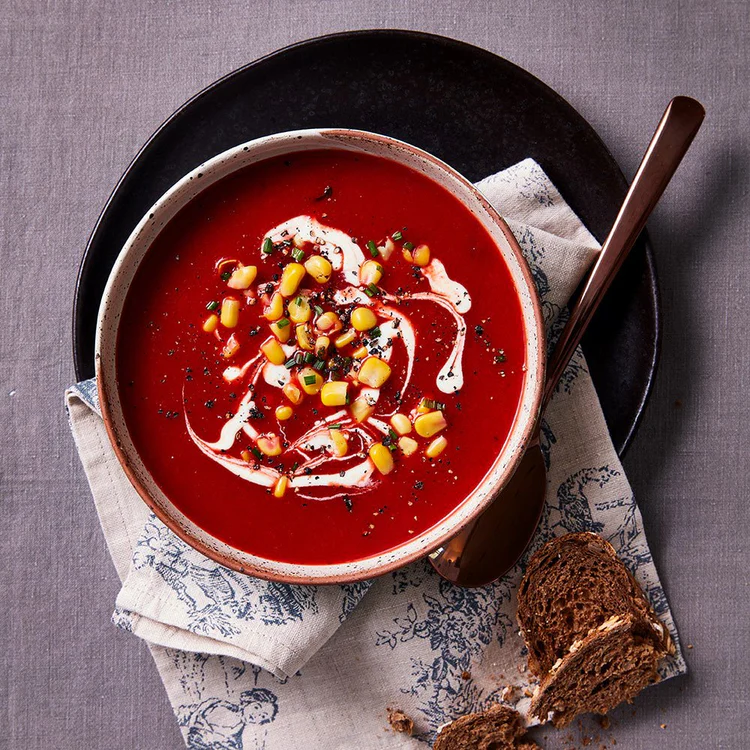 Red Velvet Soup with Corn & Creamy Cheese