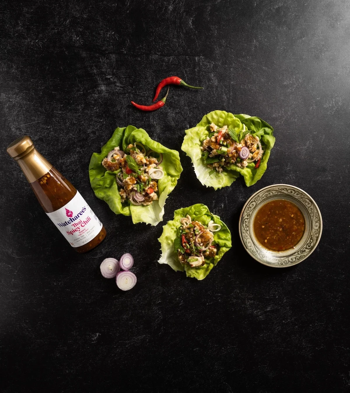 Thai-Inspired Ground Turkey Lettuce Cups with Spicy Chili Sauce