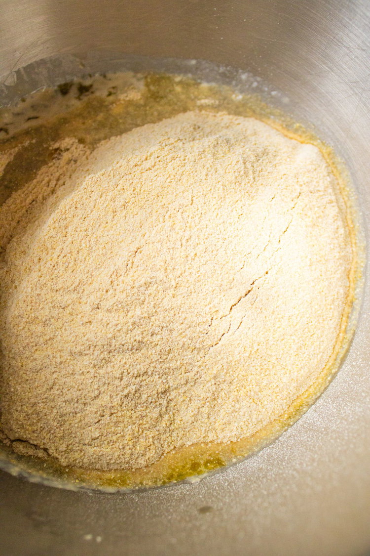 Image of Once ready, add in the oil, flour and salt. Mix...