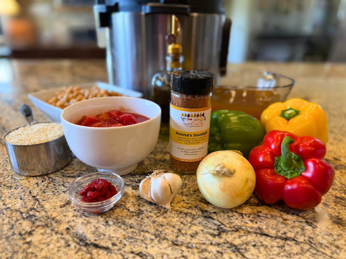 Nonna's Instant Pot Chickpeas and Rice with Bell Peppers