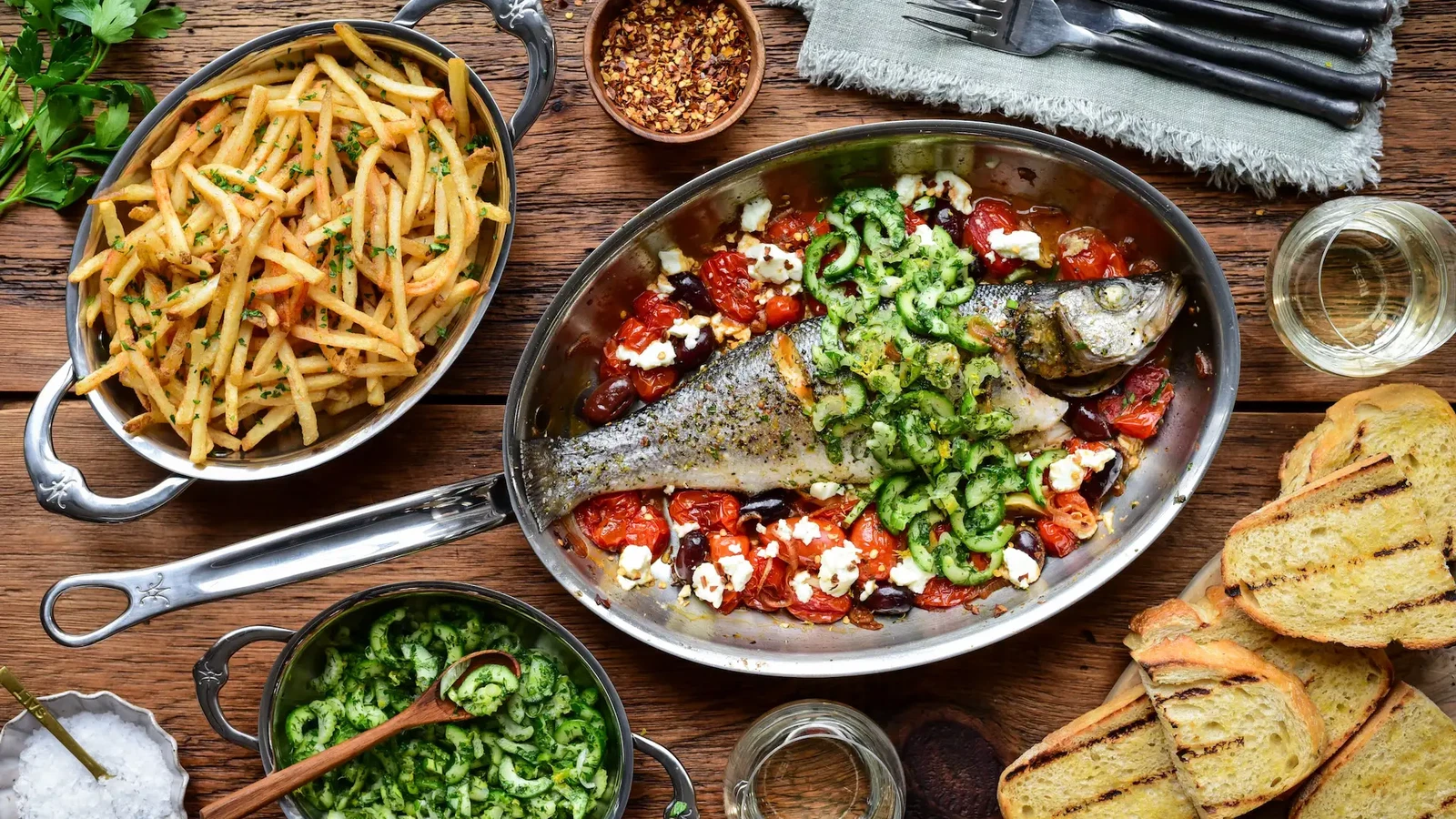 Image of Greek-Style Whole Roasted Branzino with Tomatoes & Feta