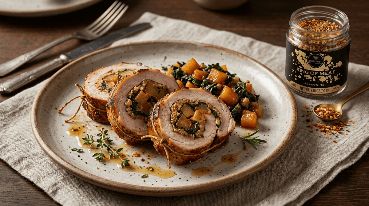 Caramelized Apples & Kale Pork Loin Roulade