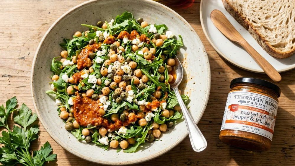 Image of No Chop Chickpea & Roasted Red Pepper Feta Salad