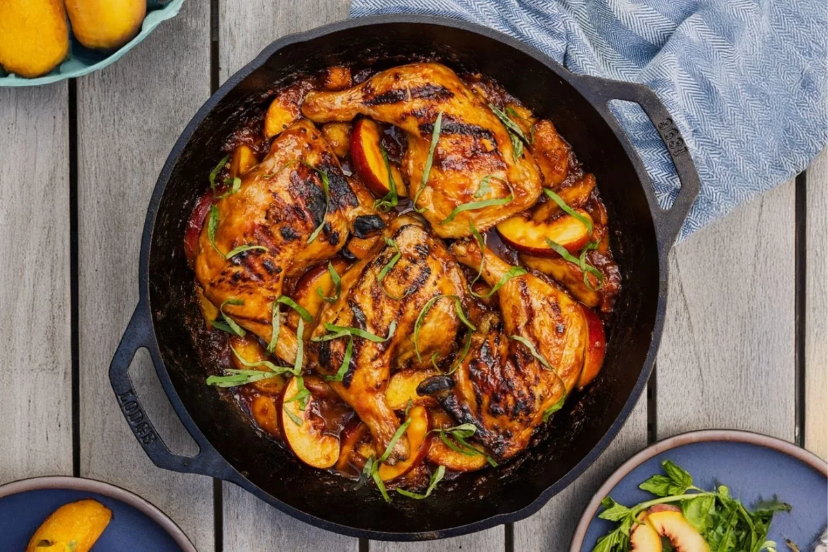 Pollo arrosto con pesche