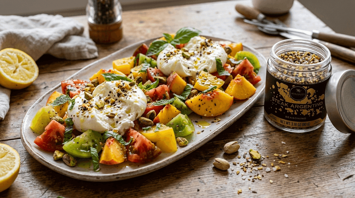Peach, Burrata & Tomato Salad
