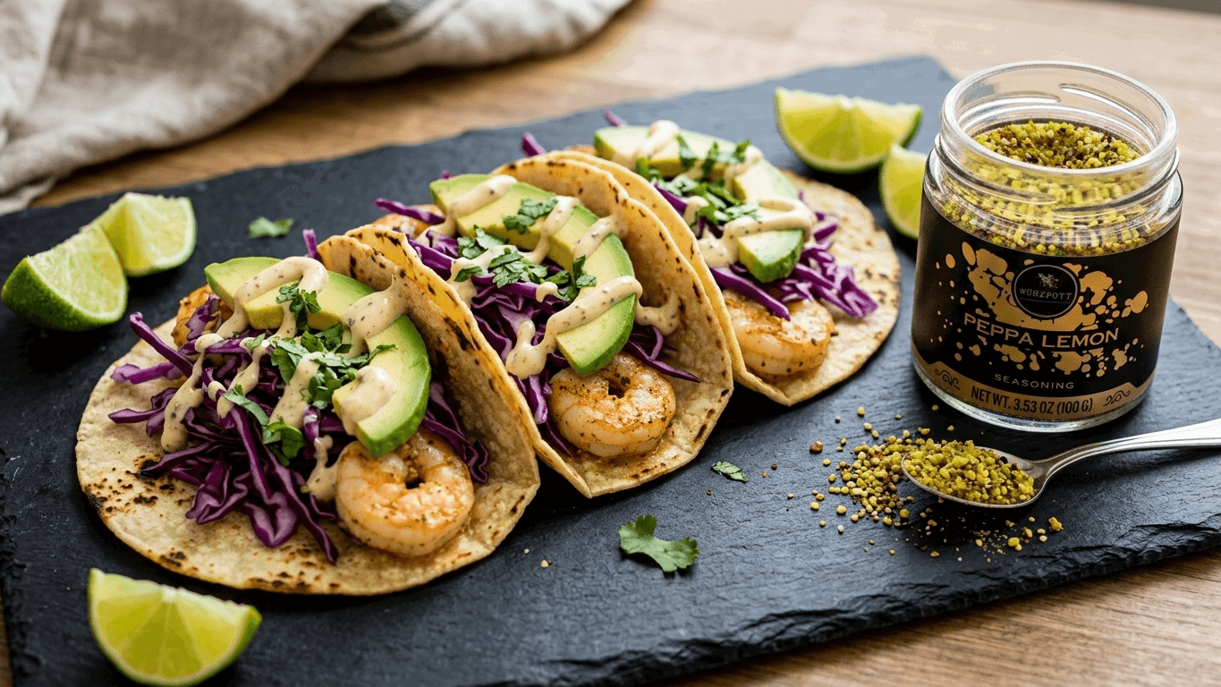 Peppa Lemon Pan Fried Shrimp Tacos
