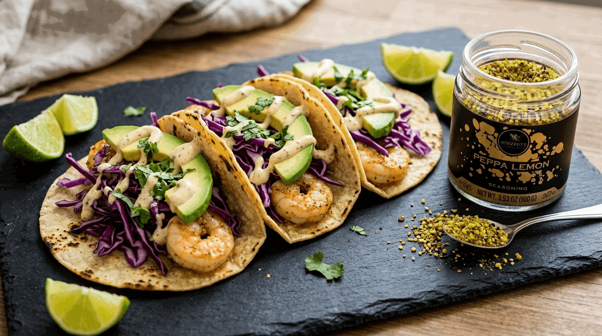 Peppa Lemon Pan Fried Shrimp Tacos