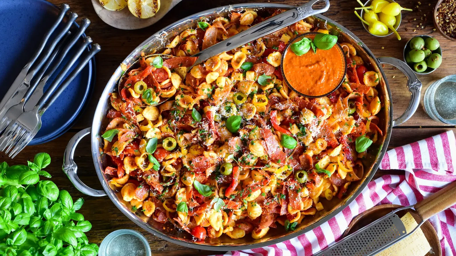 Image of Spicy Chopped Italian Romesco Pasta Salad