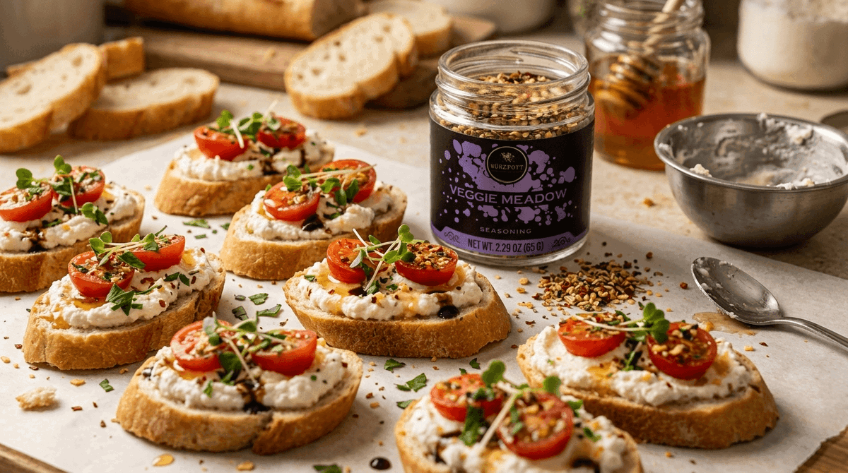 Whipped Ricotta Crostini with Veggie Meadow