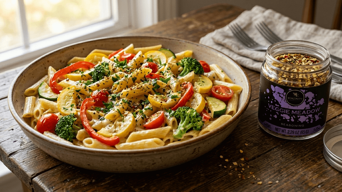 Creamy Veggie Meadow Pasta Primavera
