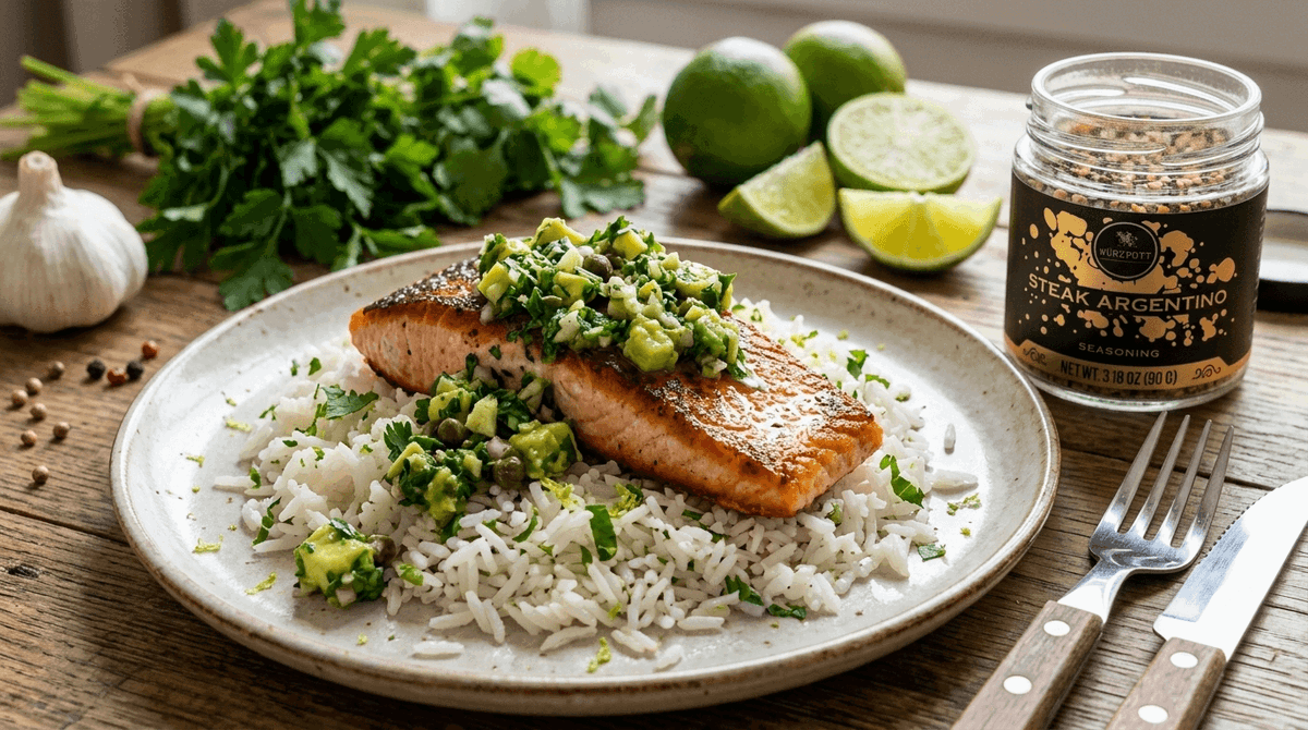 Salmon with Salsa Verde and Cilantro Lime Rice