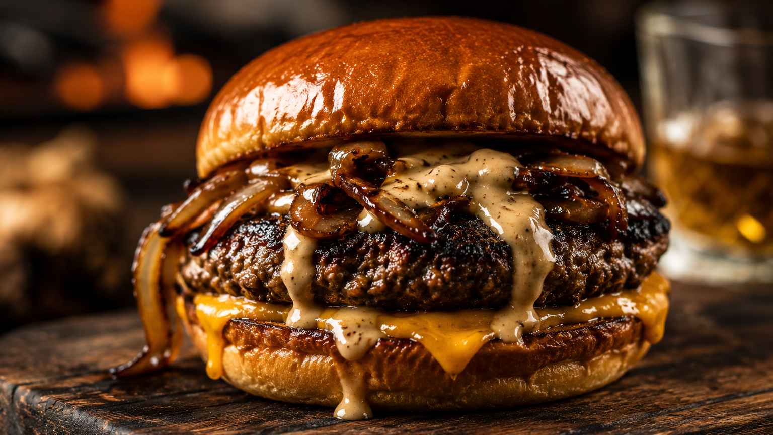 Wagyu Beef Tallow Burgers with Whiskey Sauce
