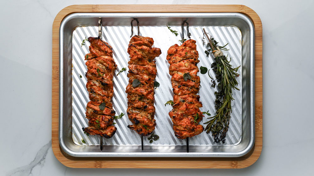 Yogurt and Harissa Marinated Kurobuta Pork Skewers