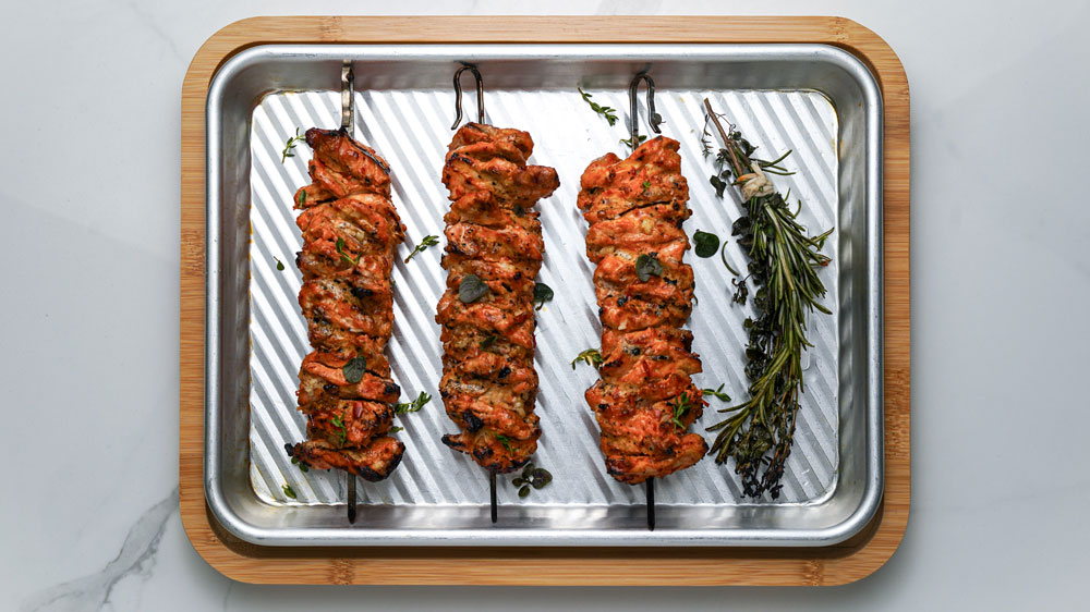 Yogurt and Harissa Marinated Kurobuta Pork Skewers