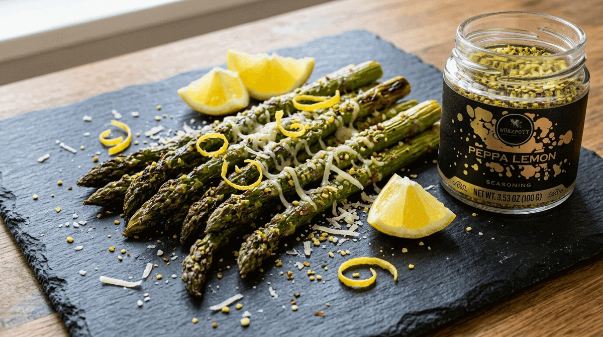 Roasted Peppa Lemon Asparagus