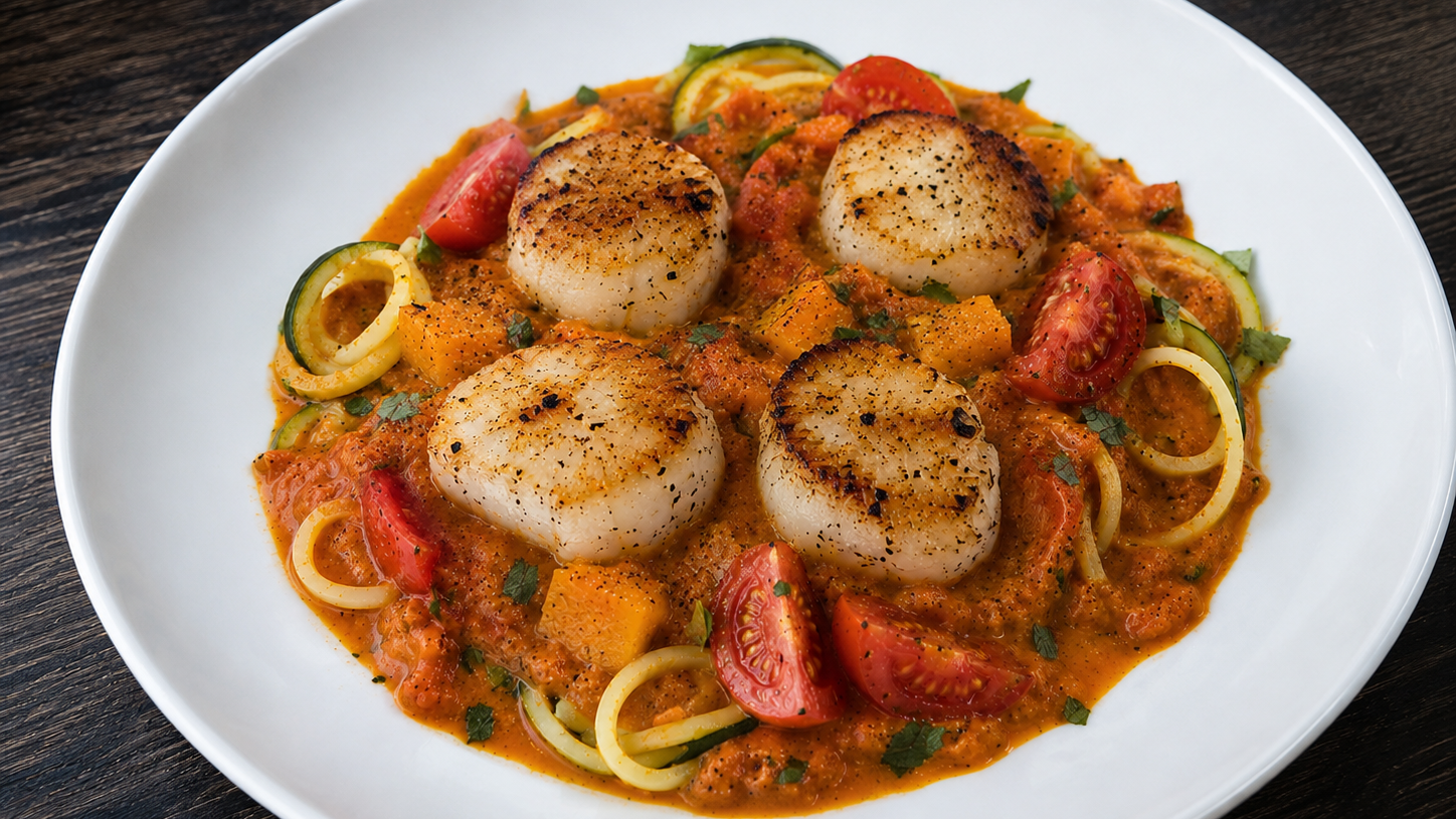 Image of Pan Seared Scallops with Pumpkin Tomato Sauce