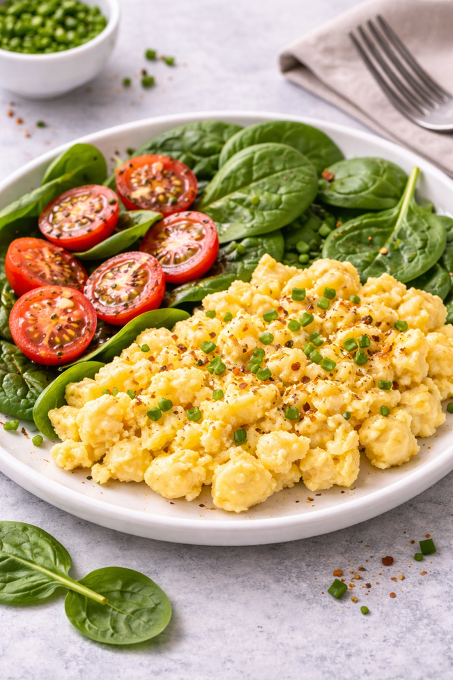 Image of Scrambled Eggs with Spinach and Tomatoes