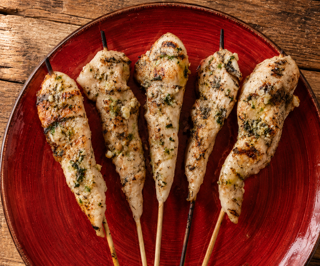 Garlic Dill Parmesan Chicken Tender Skewers