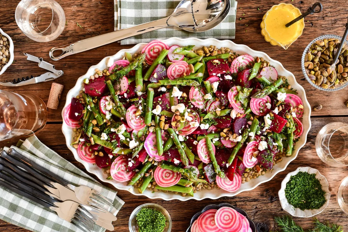 Beet, Asparagus and Lentil Salad with Feta