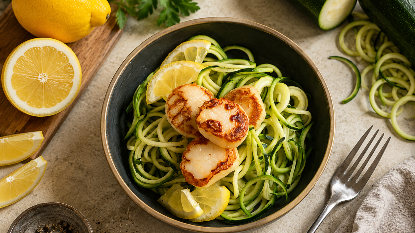 Image of Lemon Garlic Scallops with Zucchini Noodles