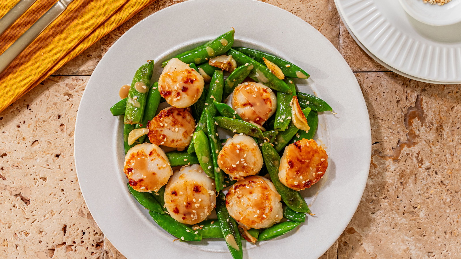 Image of Miso Mustard Scallops with Snap Peas