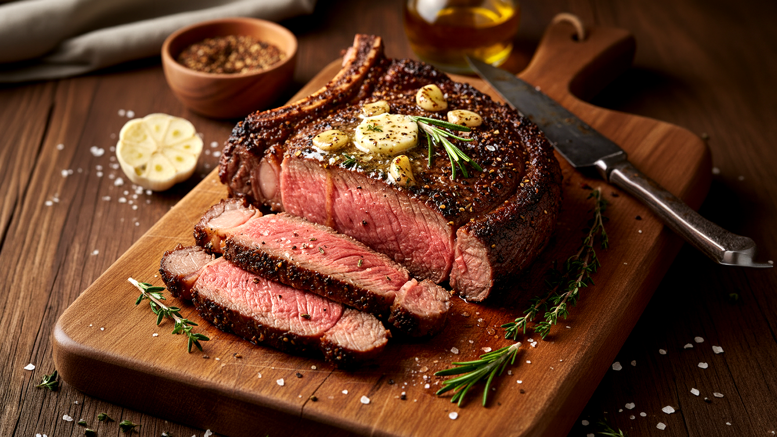 Ribeye ahumado con acabado de mantequilla de ajo