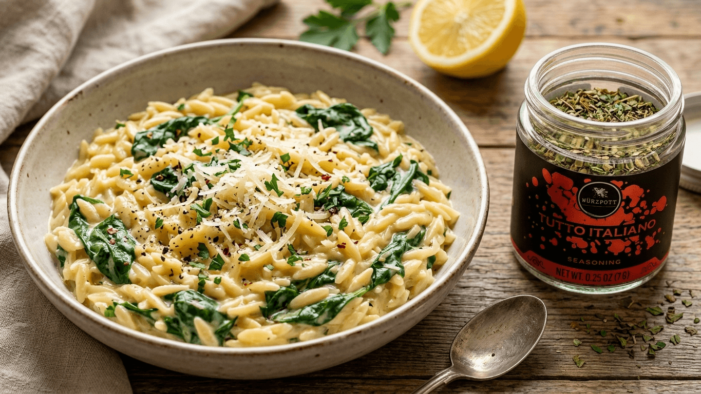 Image of Creamy Tuscan Orzo with Spinach and Parmesan and Tutto Italiano