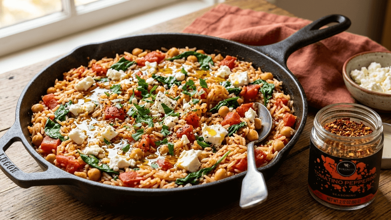 Mediterranean Tomato Rice Skillet with Tomatino Pepperino