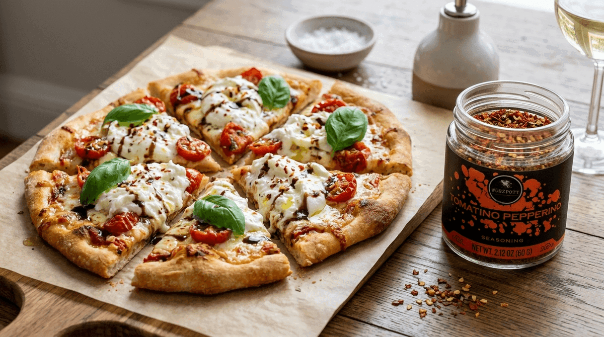 Burrata Margherita Flatbread with Tomatino Pepperino