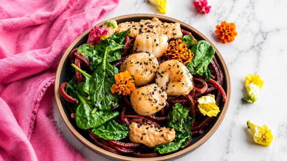 Image of Lemongrass Scallop Beet Noodle Bowl