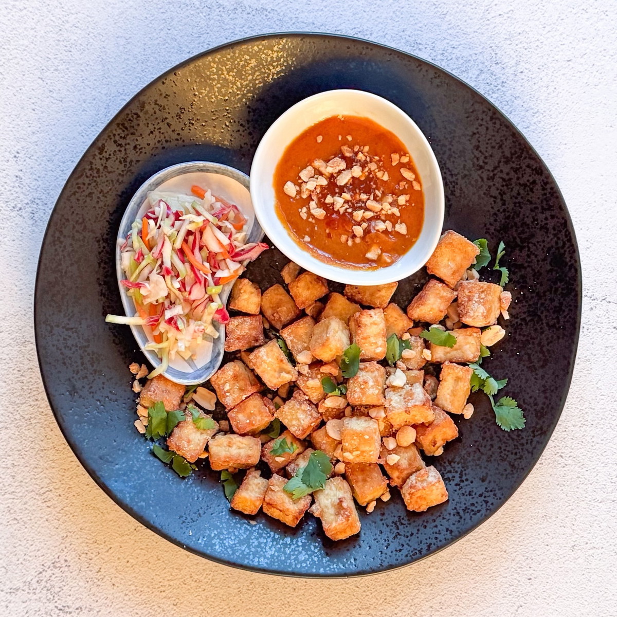 Air Fryer Crispy Tofu Bites with Thai Peanut Sauce