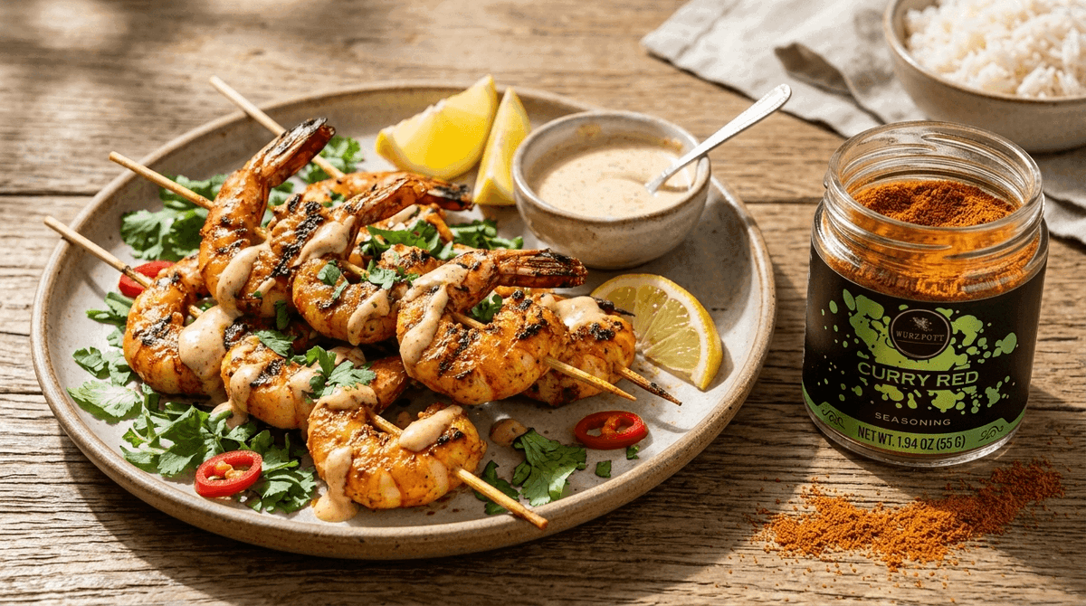 Curry Red Grilled Shrimp Skewers