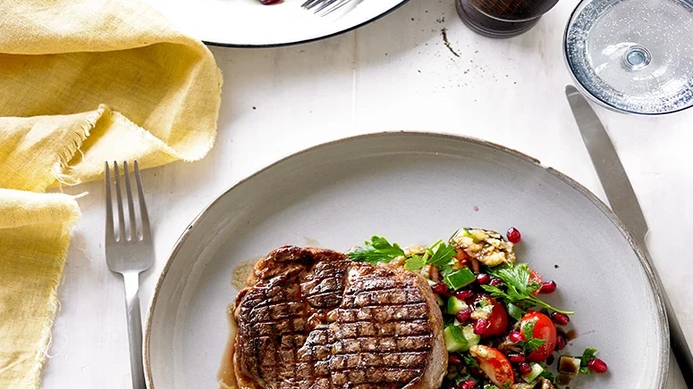 Image of Grilled Rib Fillet with Smoky Eggplant Salad