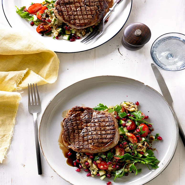 Grilled Rib Fillet with Smoky Eggplant Salad