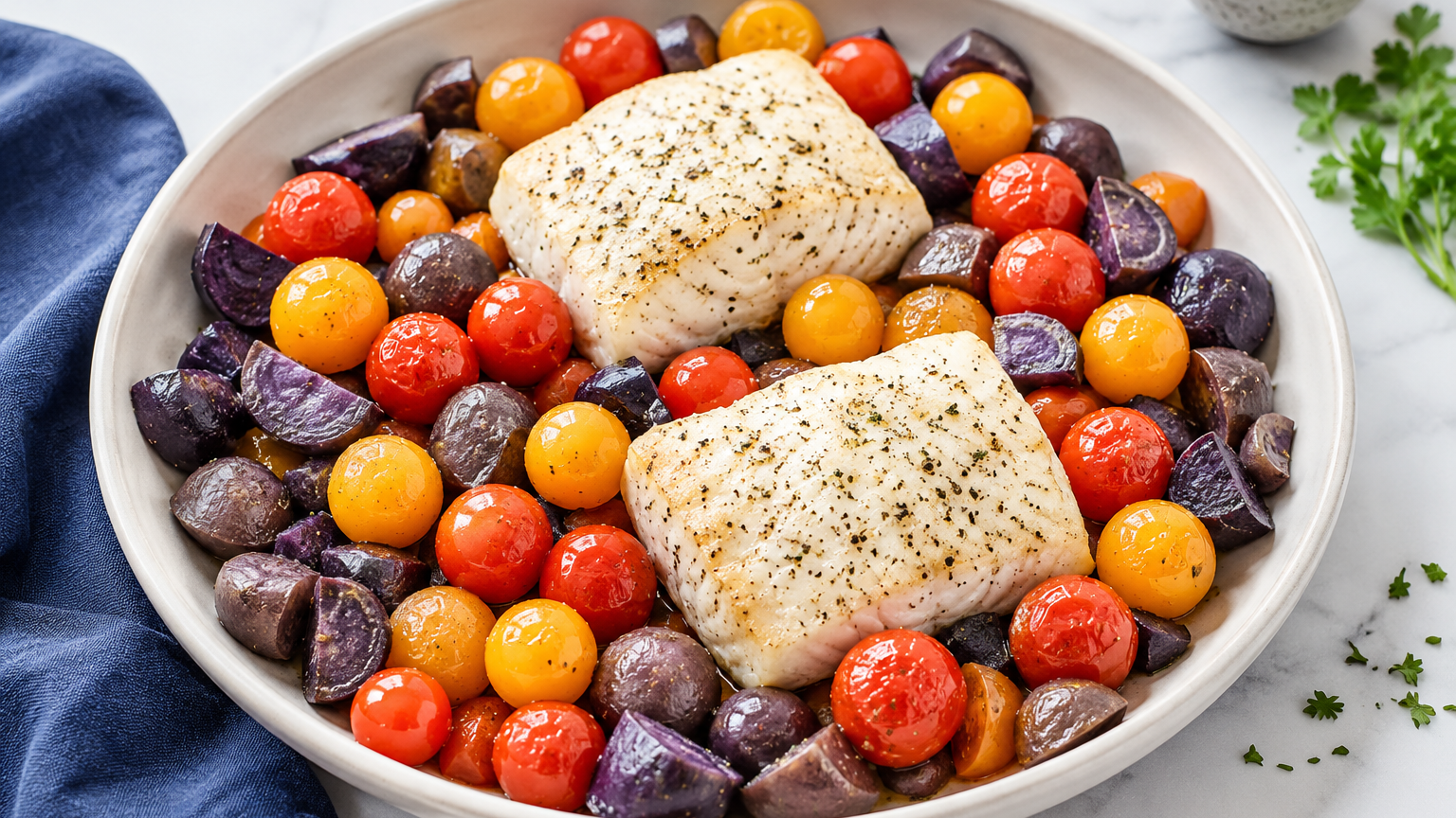 Image of One Pan Baked Cod & Veggies