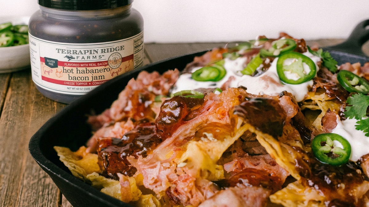 Image of Hot Habanero Bacon Jam Glazed Pulled Pork Nachos
