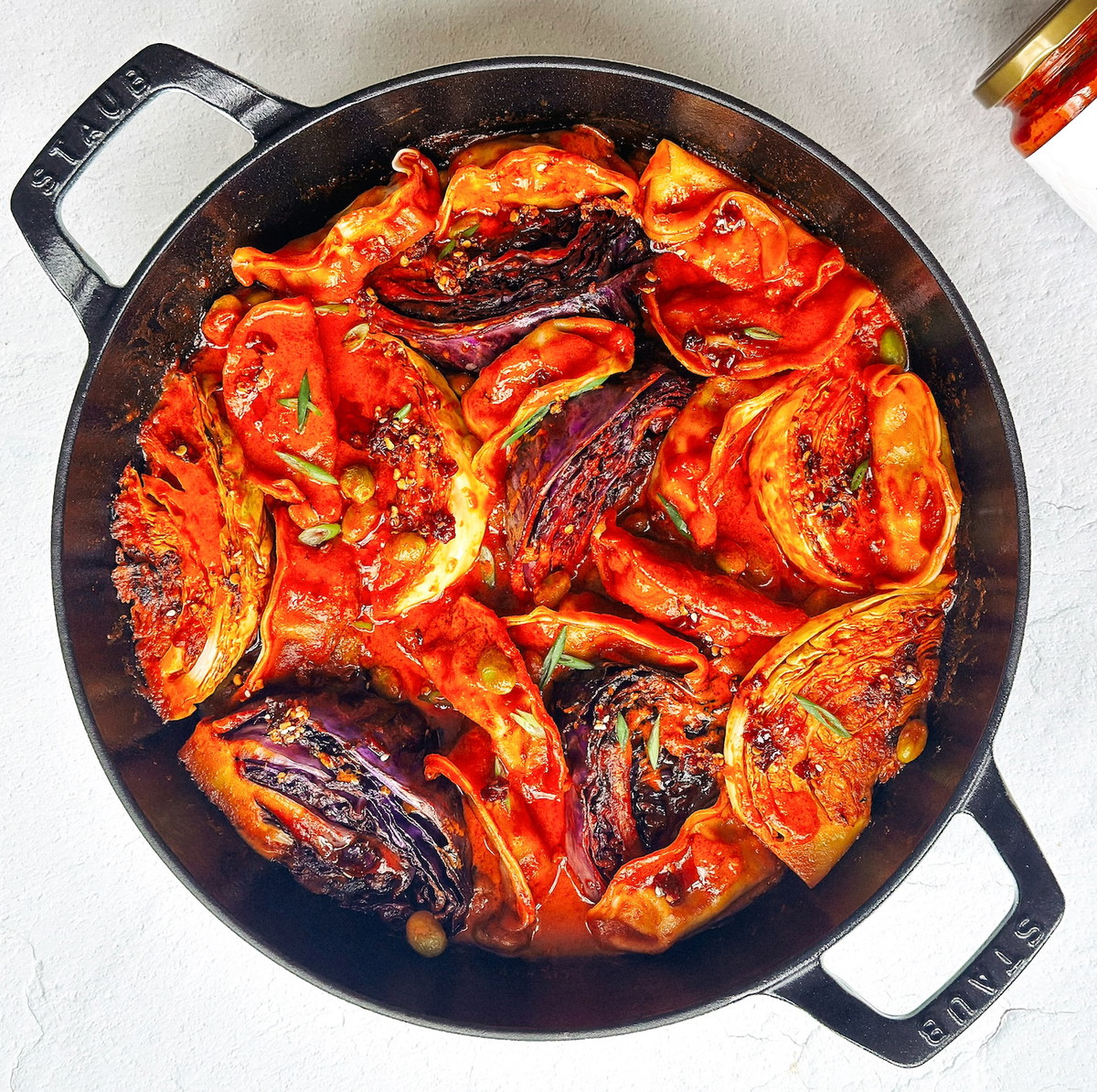 Easy Weeknight Dumplings with Thai Red Curry Sauce & Cabbage