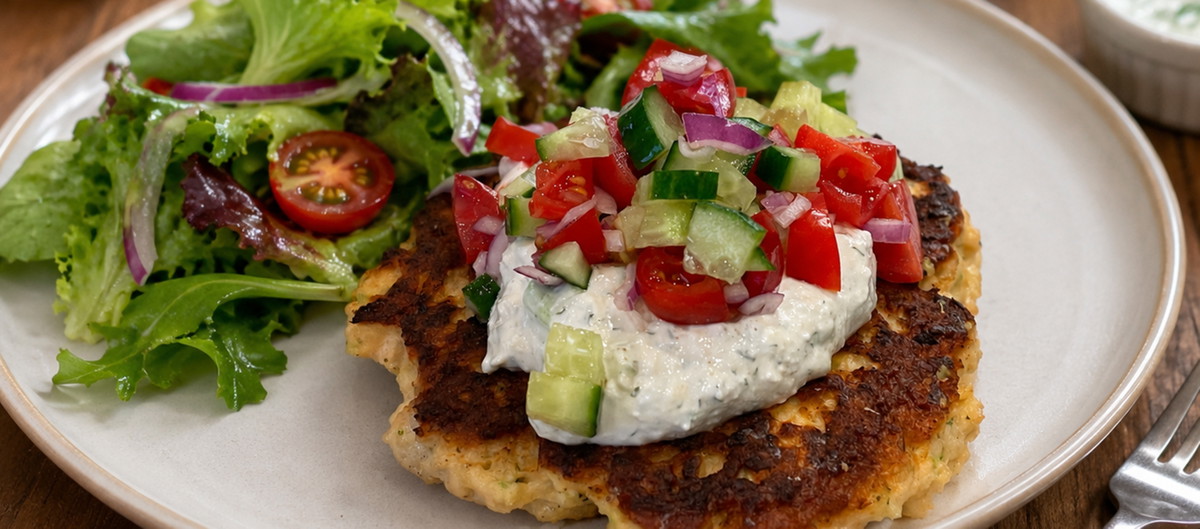 Salmon Burgers with Garlicky Feta Sauce