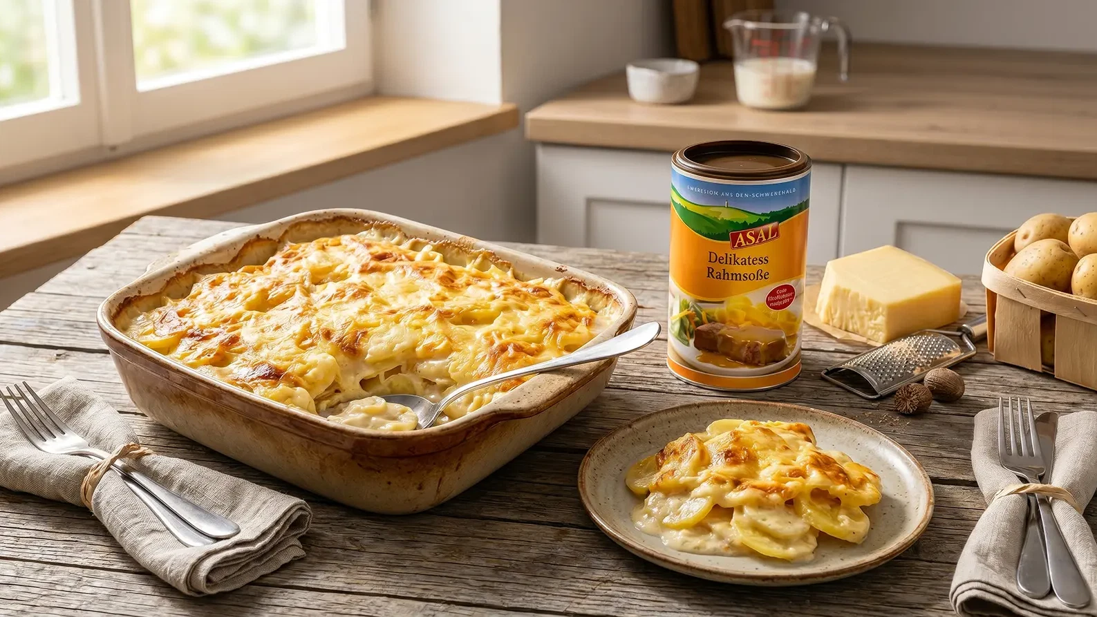 Image of Cremiges Kartoffelgratin mit Rahmsauce und Bergkäse