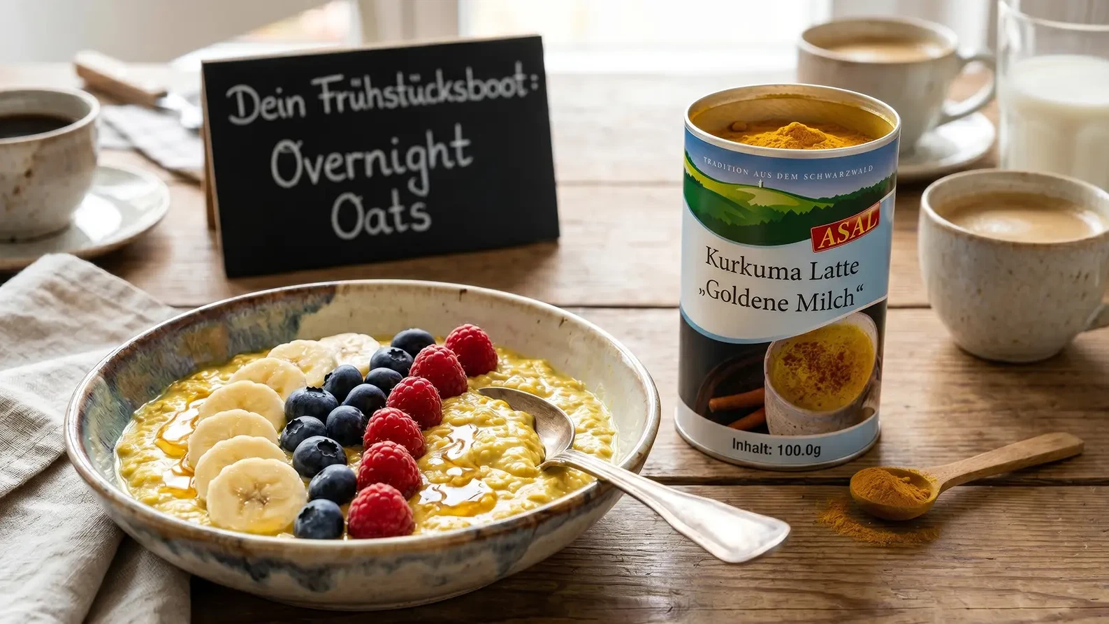 Image of Dein Frühstücksboot: Overnight Oats mit der Power von Kurkuma