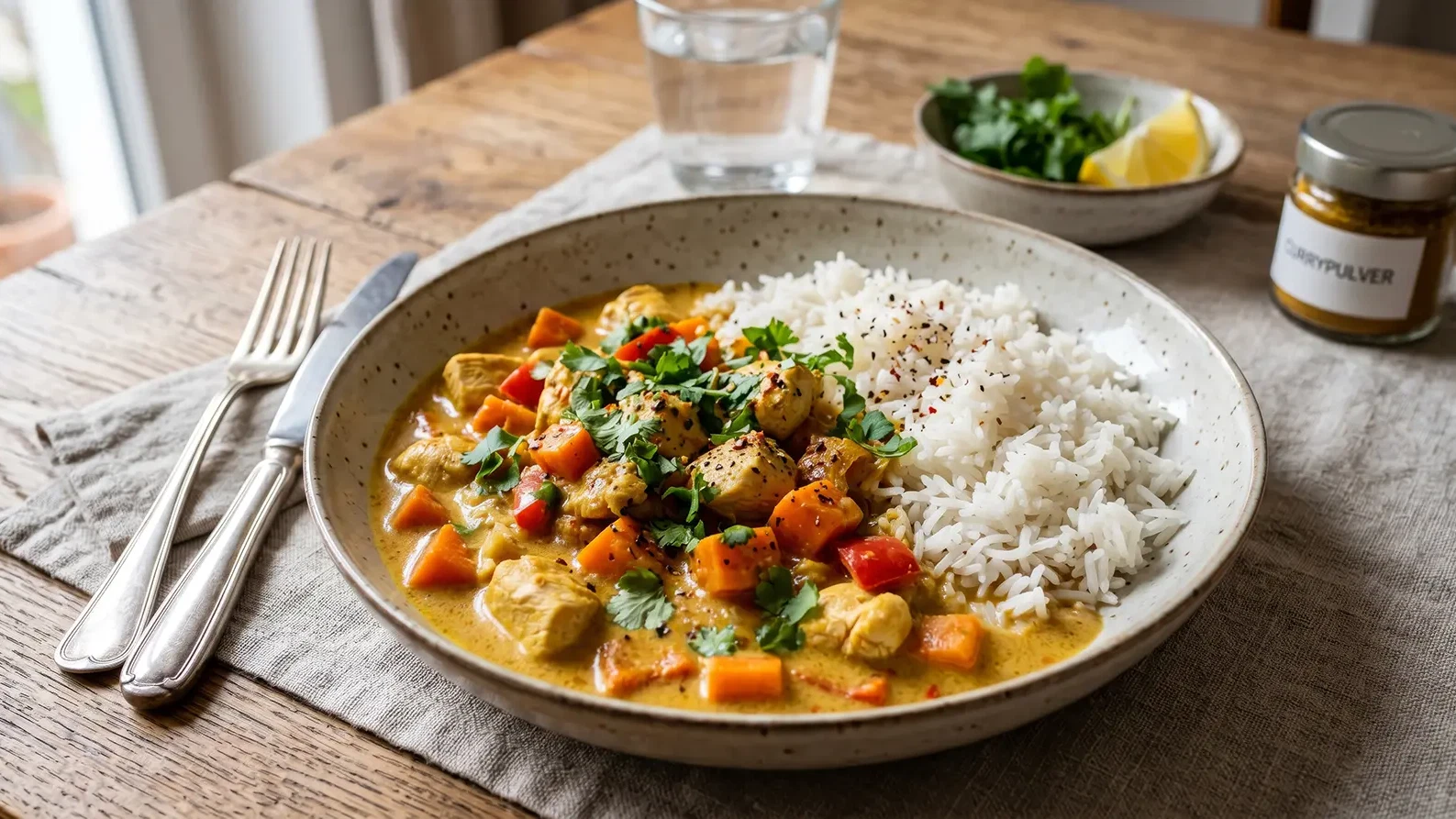 Image of Schnelles Hühner-Curry mit Reis – glutenfrei & voll Geschmack