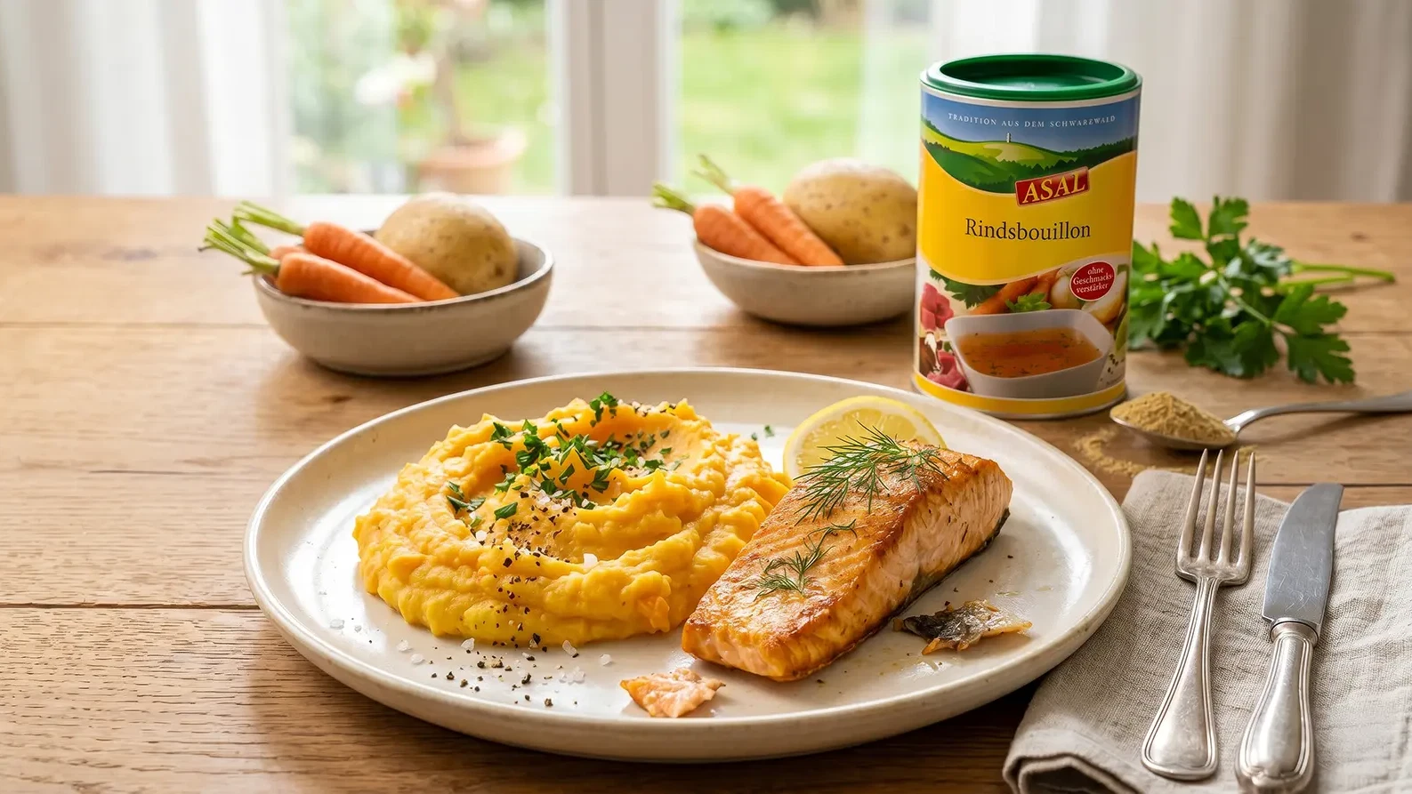 Image of Kartoffel-Karotten-Püree mit Rindsbouillon