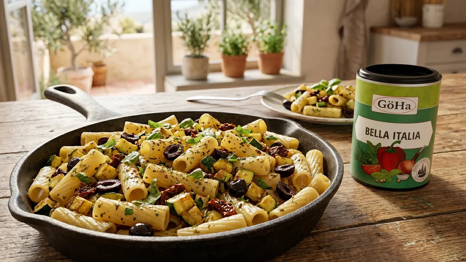 Image of Mediterrane Rigatoni-Pfanne mit Zucchini und Tomaten