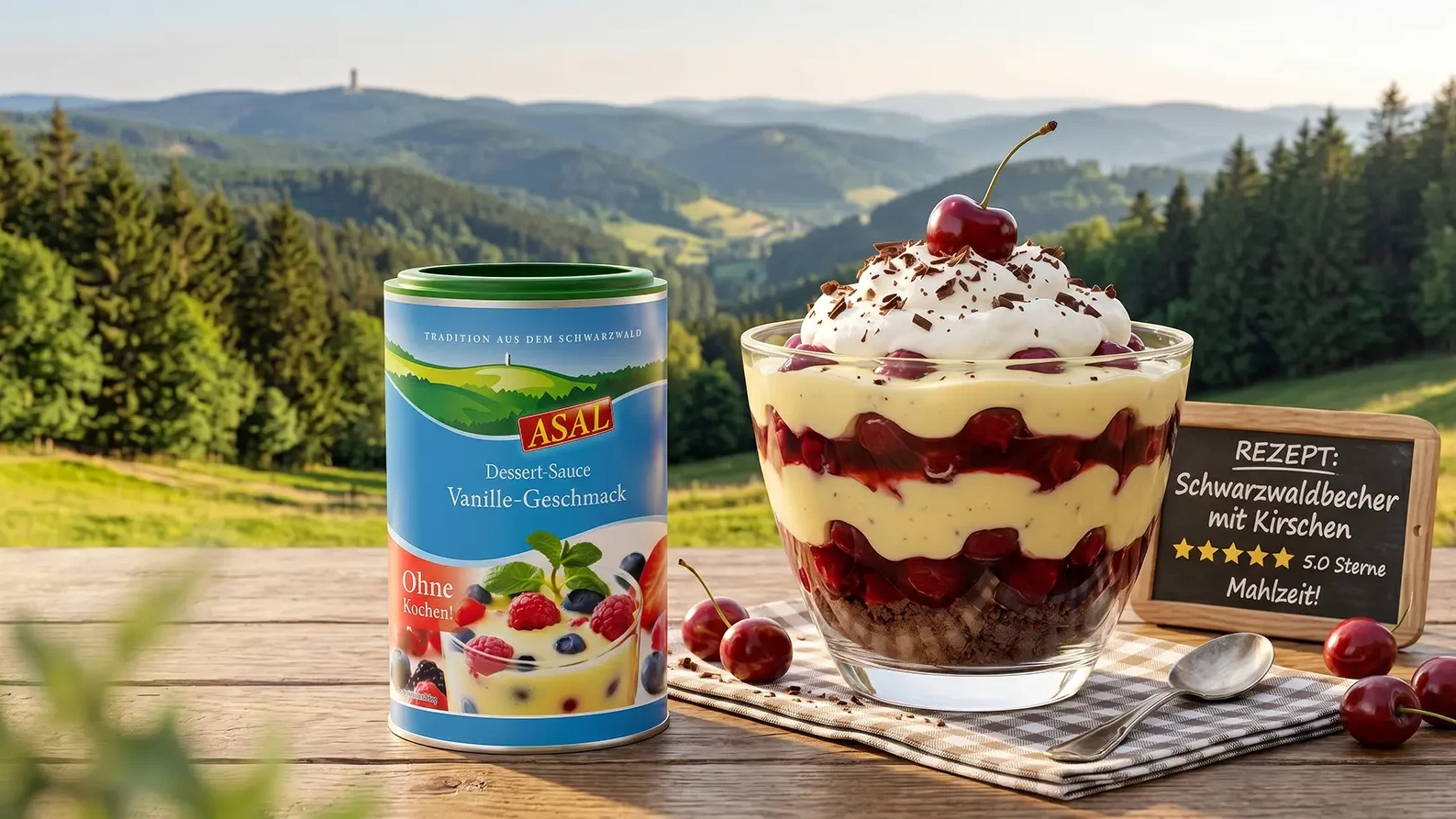 Image of Schwarzwaldbecher mit Kirschen und Vanillesauce