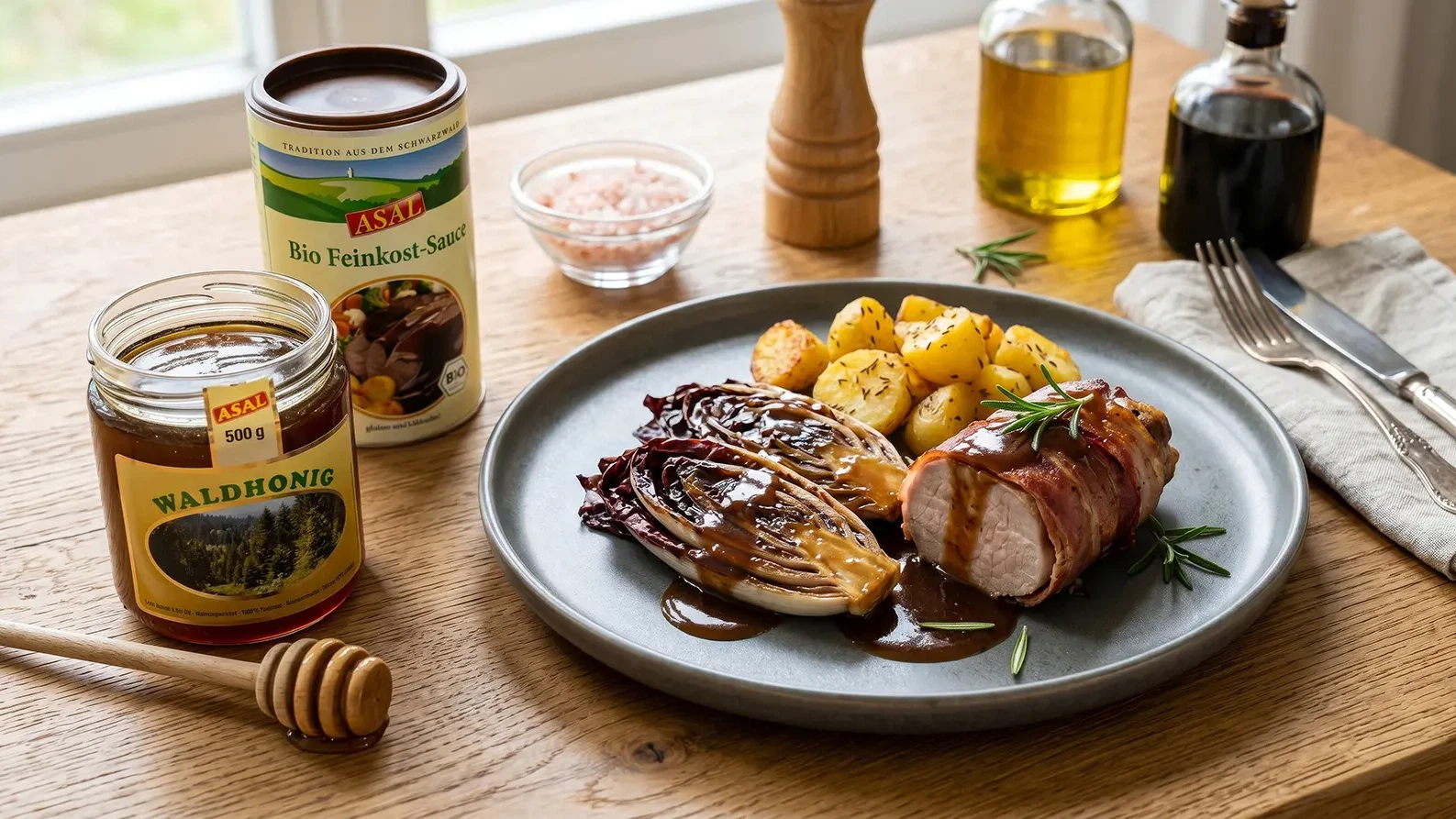 Image of Saftiger Schweinerücken auf Honig-Radicchio