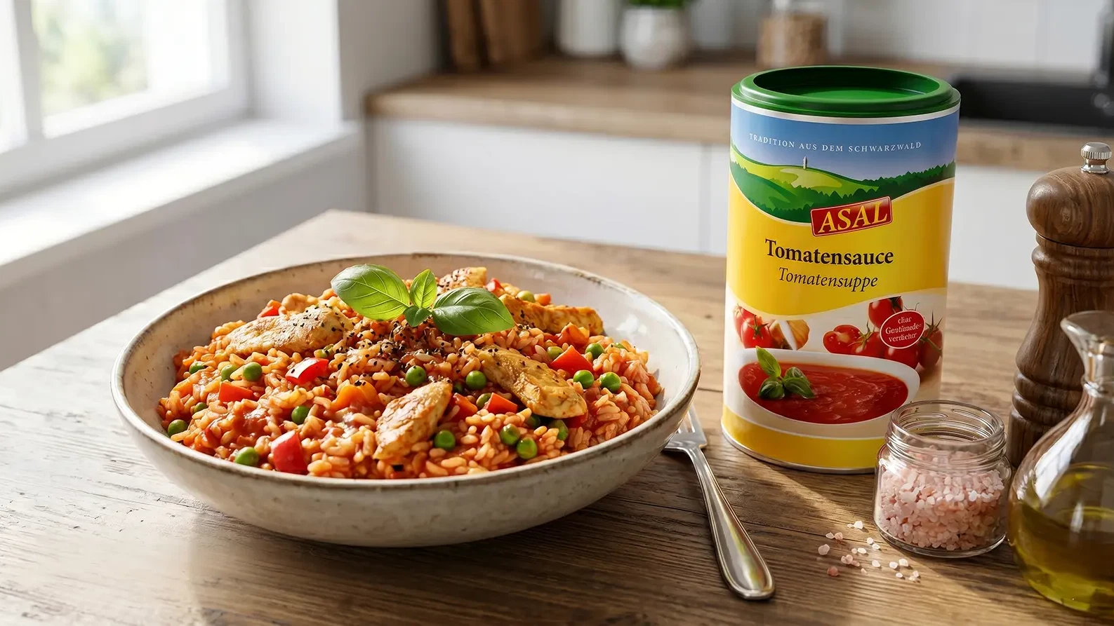 Image of Schneller Tomatenreis mit Hähnchenstreifen