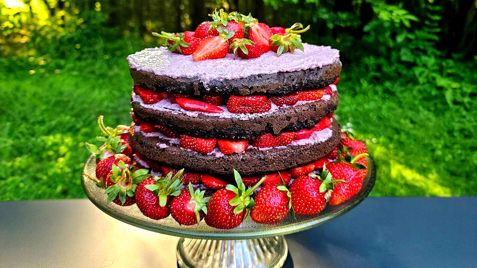 Image of Carob Gluten-Free Cake with Strawberry Frosting | Dairy-Free Dessert
