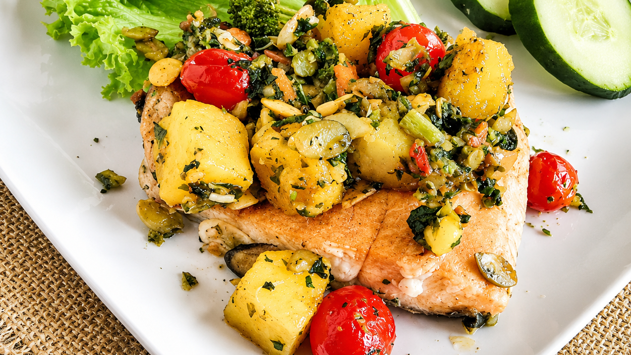Image of Trout with Kale, Pineapple, and Tomato Relish