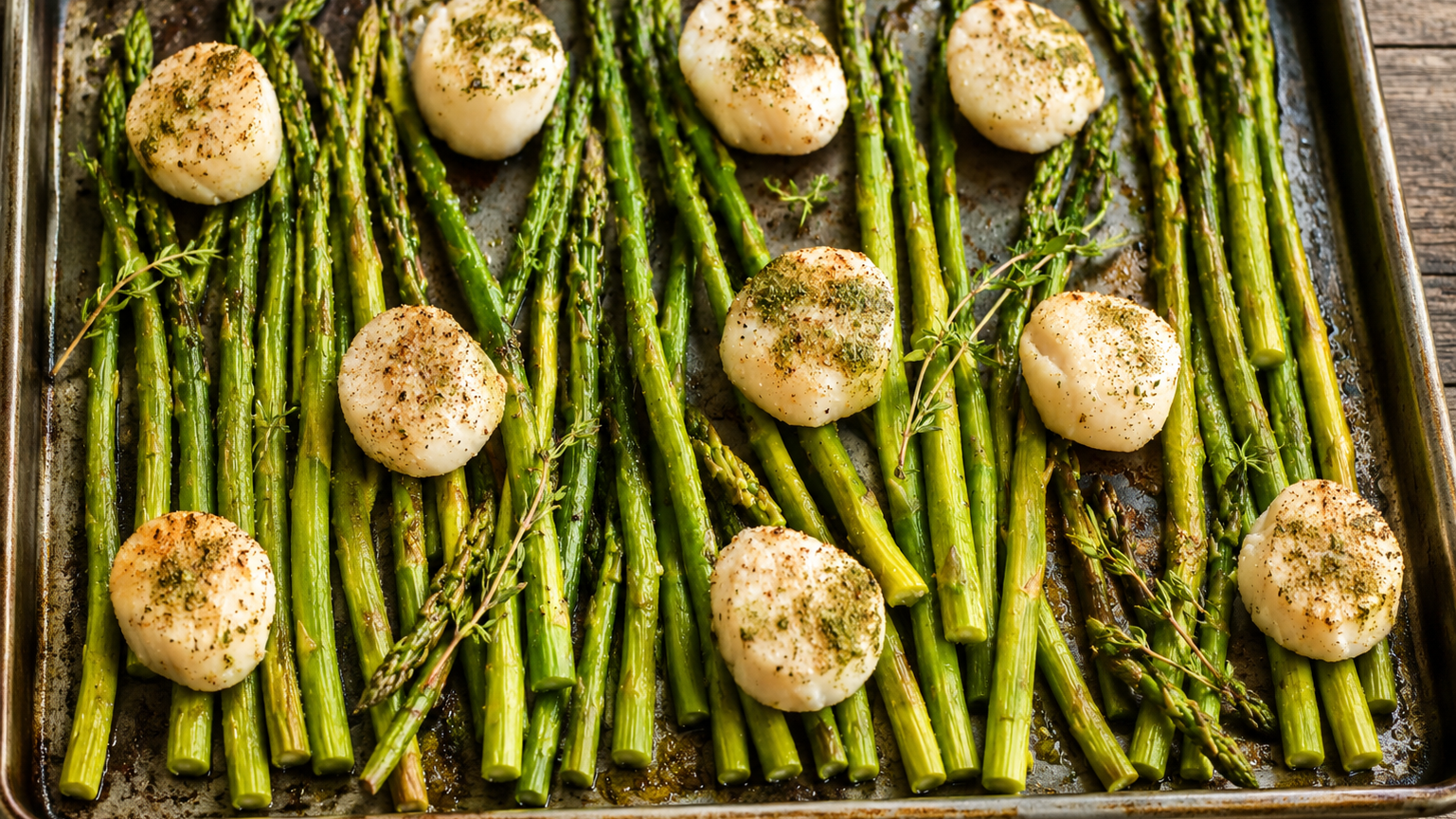 Image of Herb Baked Scallops and Asparagus