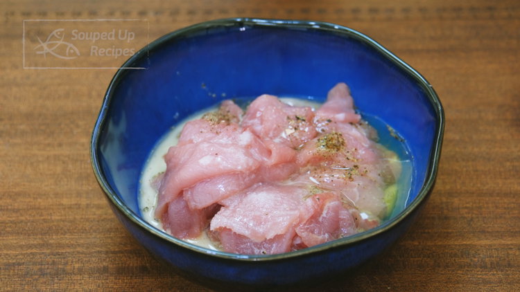 Image of Slice pork into 1/8-inch thick pieces and season with salt,...